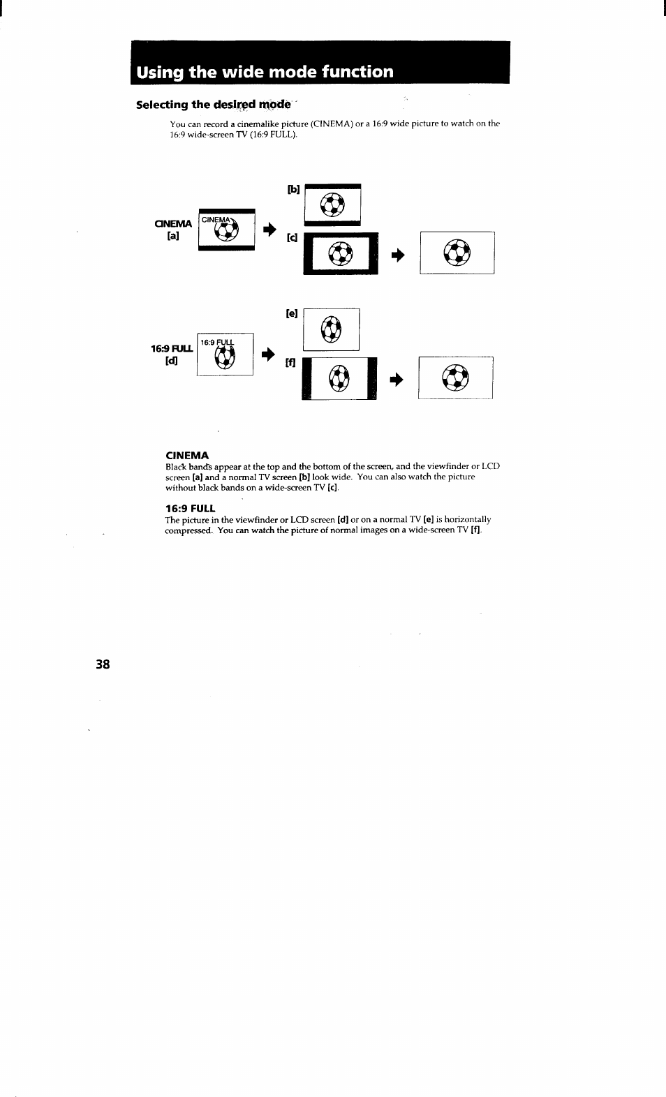 Using the wide mode function | Sony CCD-TRV615 User Manual | Page 38 / 89