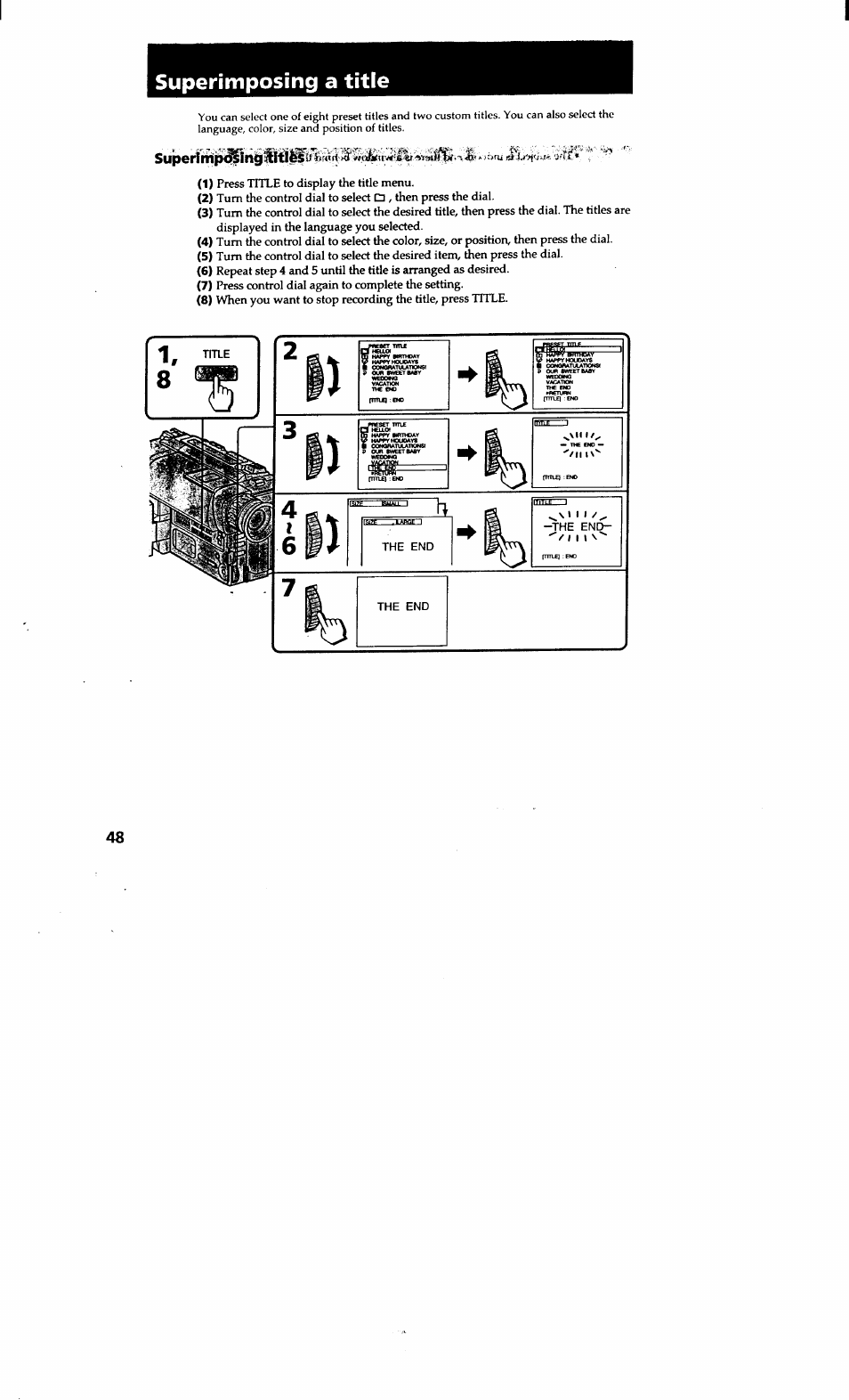 Superimposing a title, Superlm|^n | Sony CCD-TRV615 User Manual | Page 48 / 89