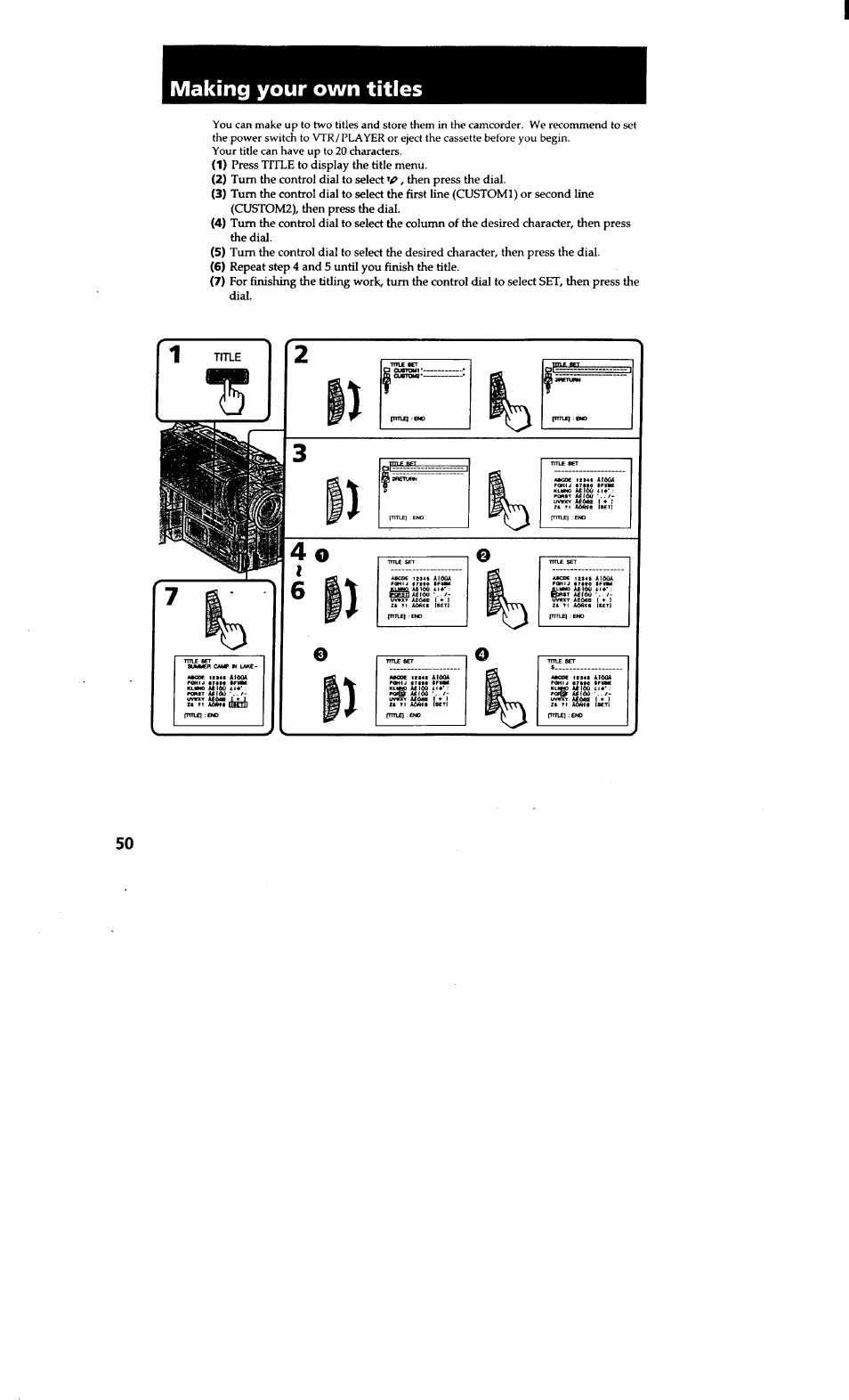 Making your own titles | Sony CCD-TRV615 User Manual | Page 50 / 89