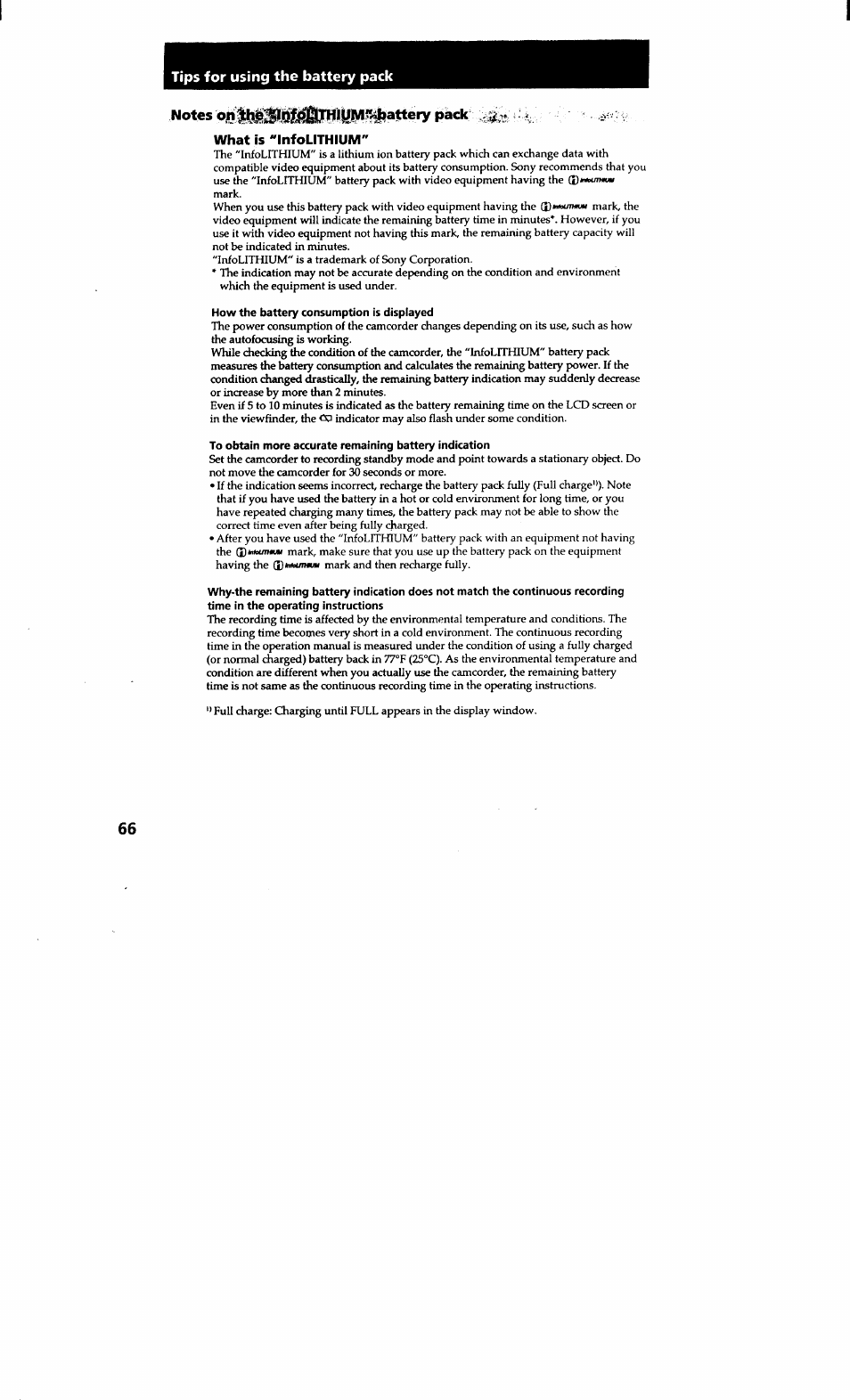Li®w№^attery pack, What is "infolithium | Sony CCD-TRV615 User Manual | Page 66 / 89