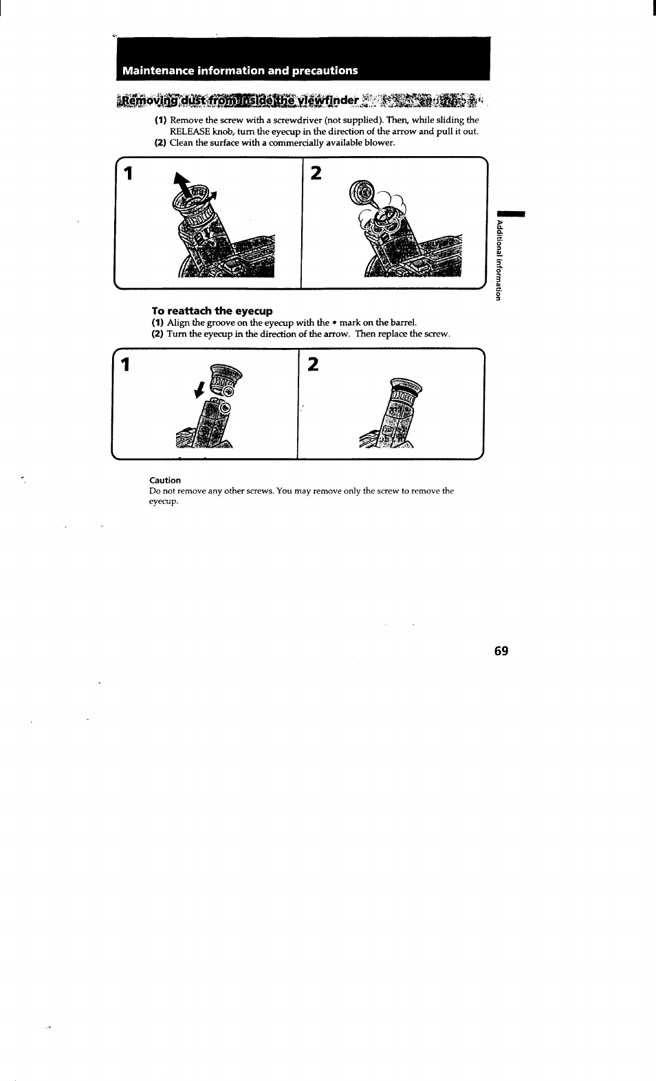 To reattach the eyecup | Sony CCD-TRV615 User Manual | Page 69 / 89