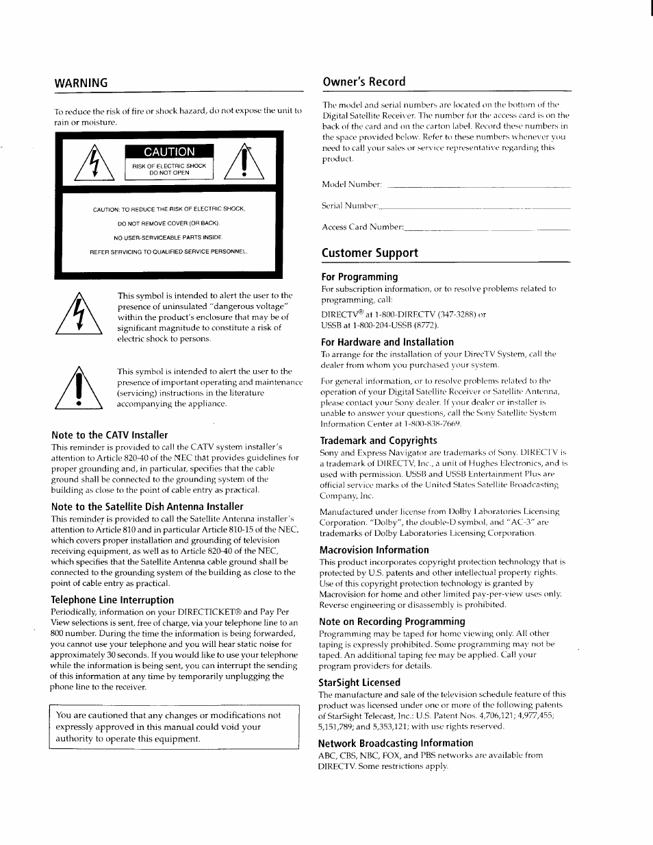 Caution | Sony SAT-A4 User Manual | Page 2 / 96