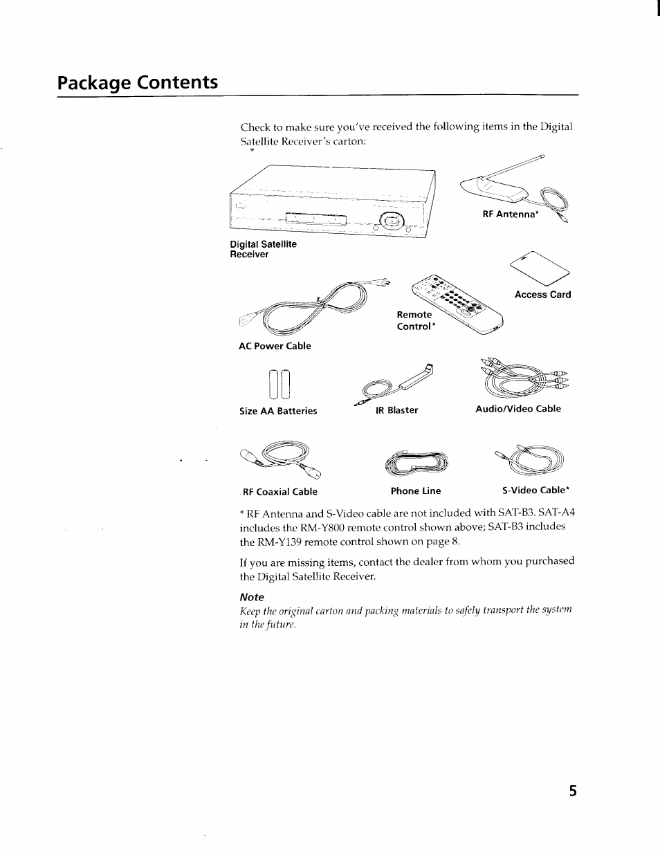 Package contents, Size aa batteries | Sony SAT-A4 User Manual | Page 5 / 96