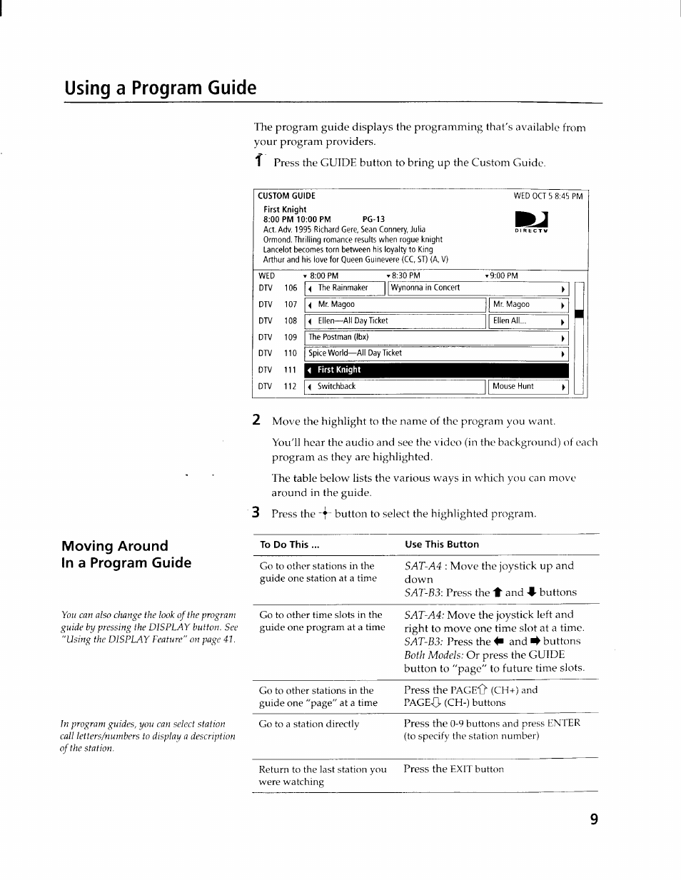 Using a program guide | Sony SAT-A4 User Manual | Page 9 / 96