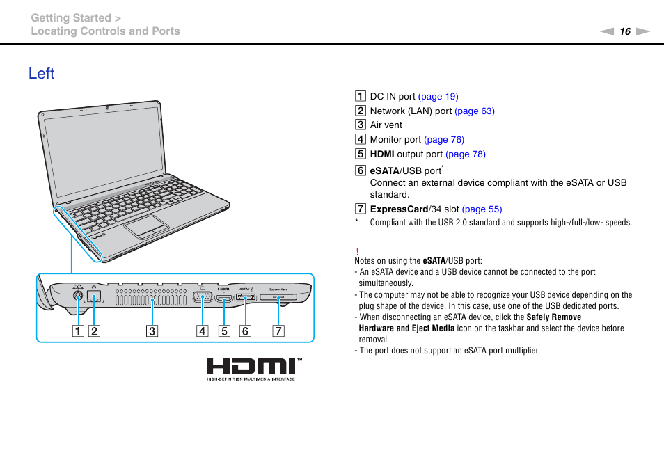 Left | Sony VPCEB1DGX User Manual | Page 16 / 163