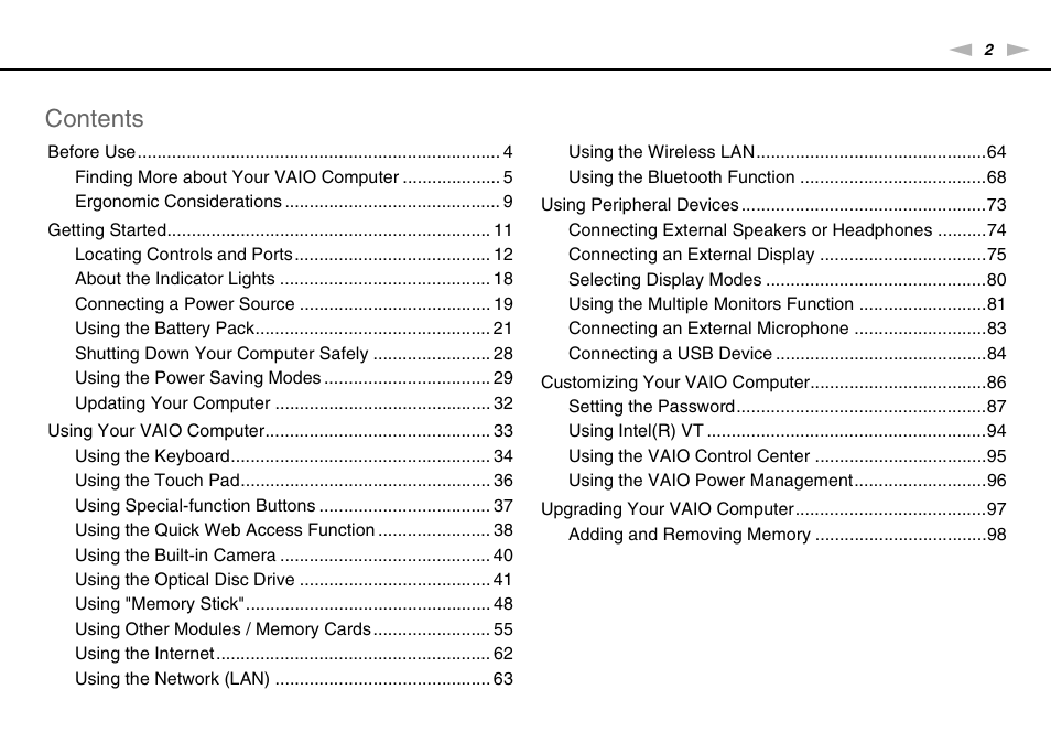 Sony VPCEB1DGX User Manual | Page 2 / 163
