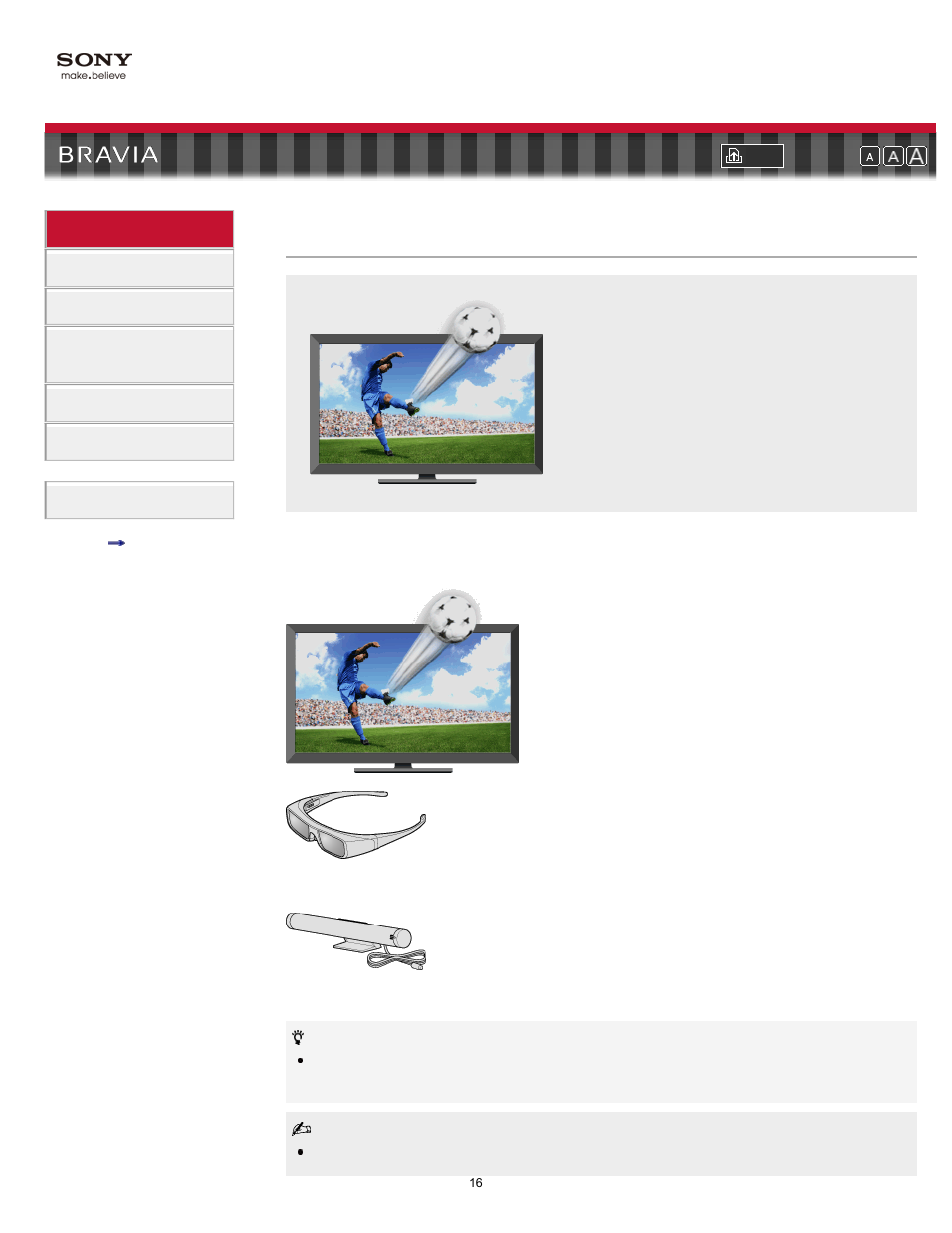 3d feature, 3d glasses 3d menu, 3d sync transmitter | Three-dimensional picture | Sony KDL-40HX800 User Manual | Page 16 / 144