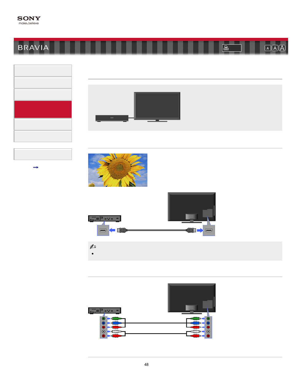 Vcr/dvd player, Component composite, Vcr/dvd player (connected equipment) | Sony KDL-40HX800 User Manual | Page 48 / 144