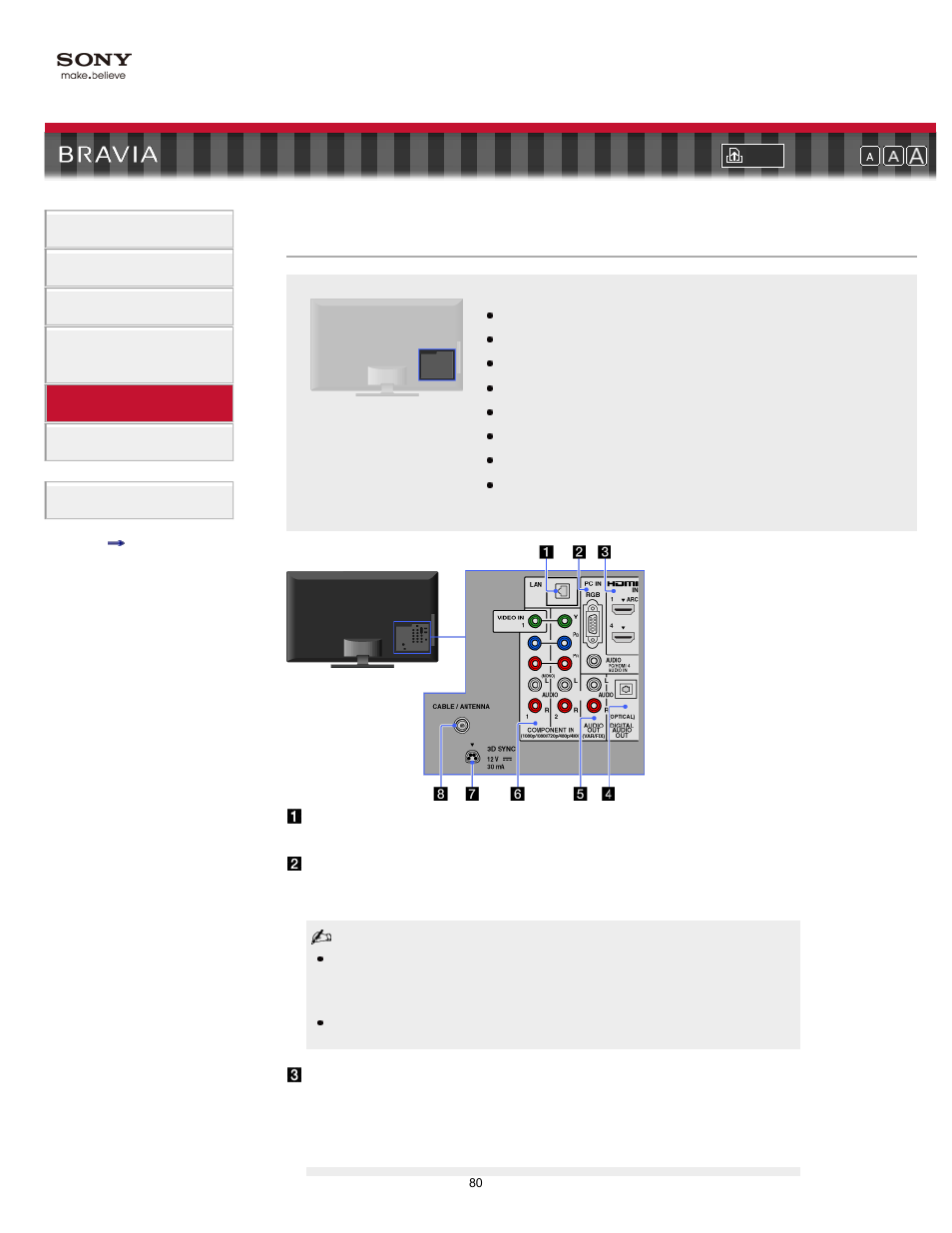 Back, Terminals (back) | Sony KDL-40HX800 User Manual | Page 80 / 144