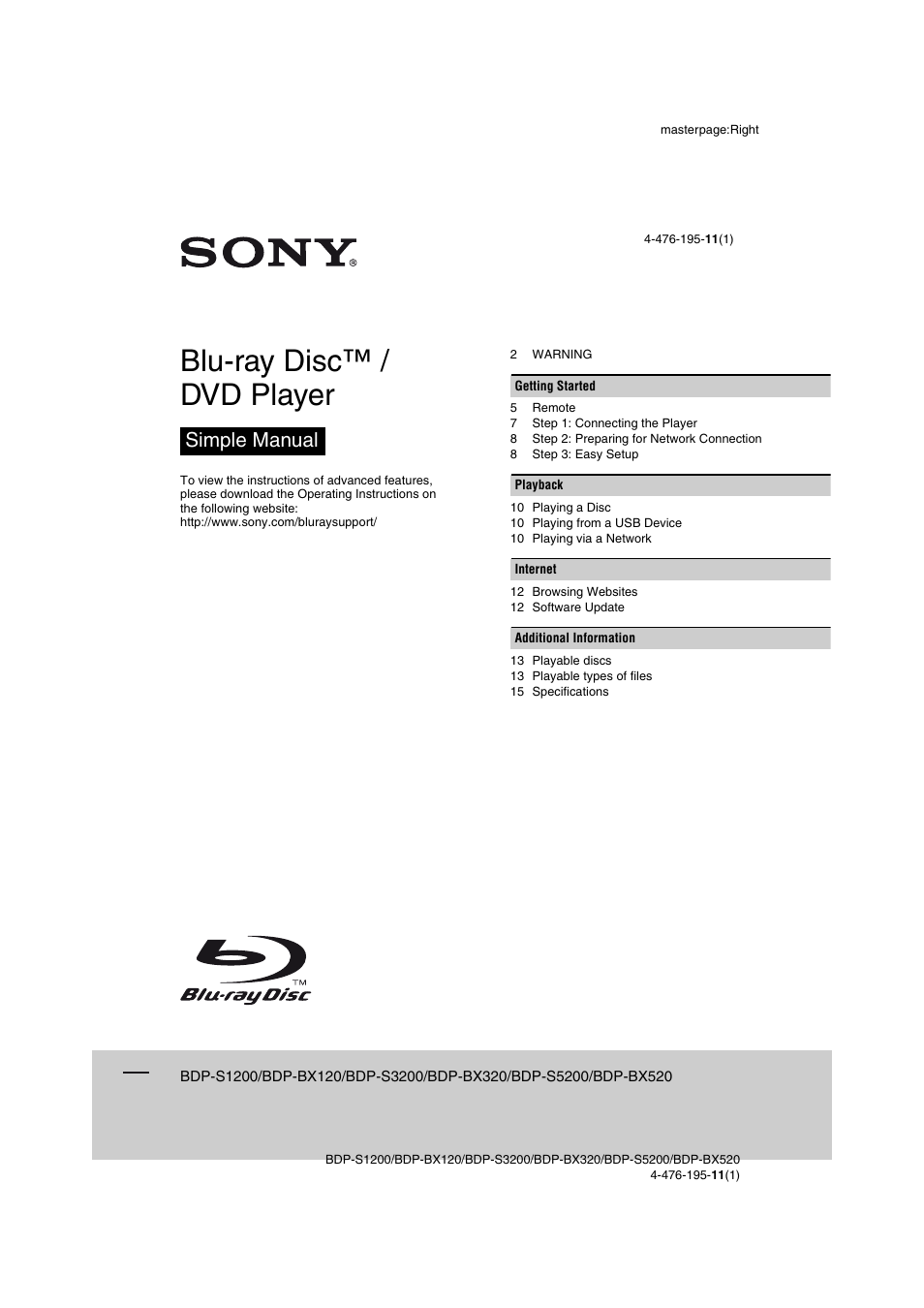 Sony BDP-S3200 User Manual | 16 pages