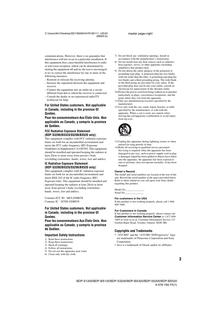 Sony BDP-S3200 User Manual | Page 3 / 16