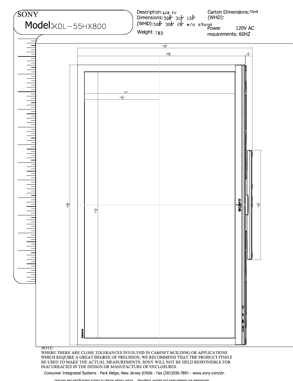 Sony KDL-55HX801P User Manual | 5 pages