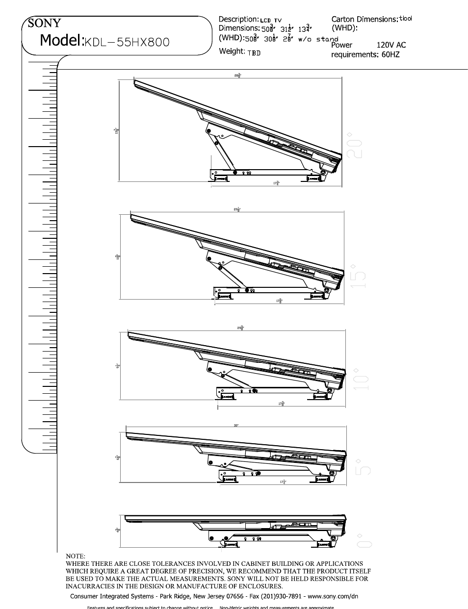 Weight: jbd, Model | Sony KDL-55HX801P User Manual | Page 4 / 5