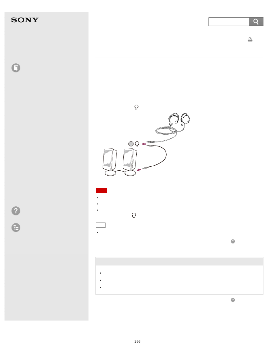 Connecting external speakers/headphones/headset, Connecting external, Speakers/headphones/headset | User guide, How to use, Troubleshooting list of topics, Vaio fit 14/15 | Sony SVF14A14CXB User Manual | Page 266 / 437