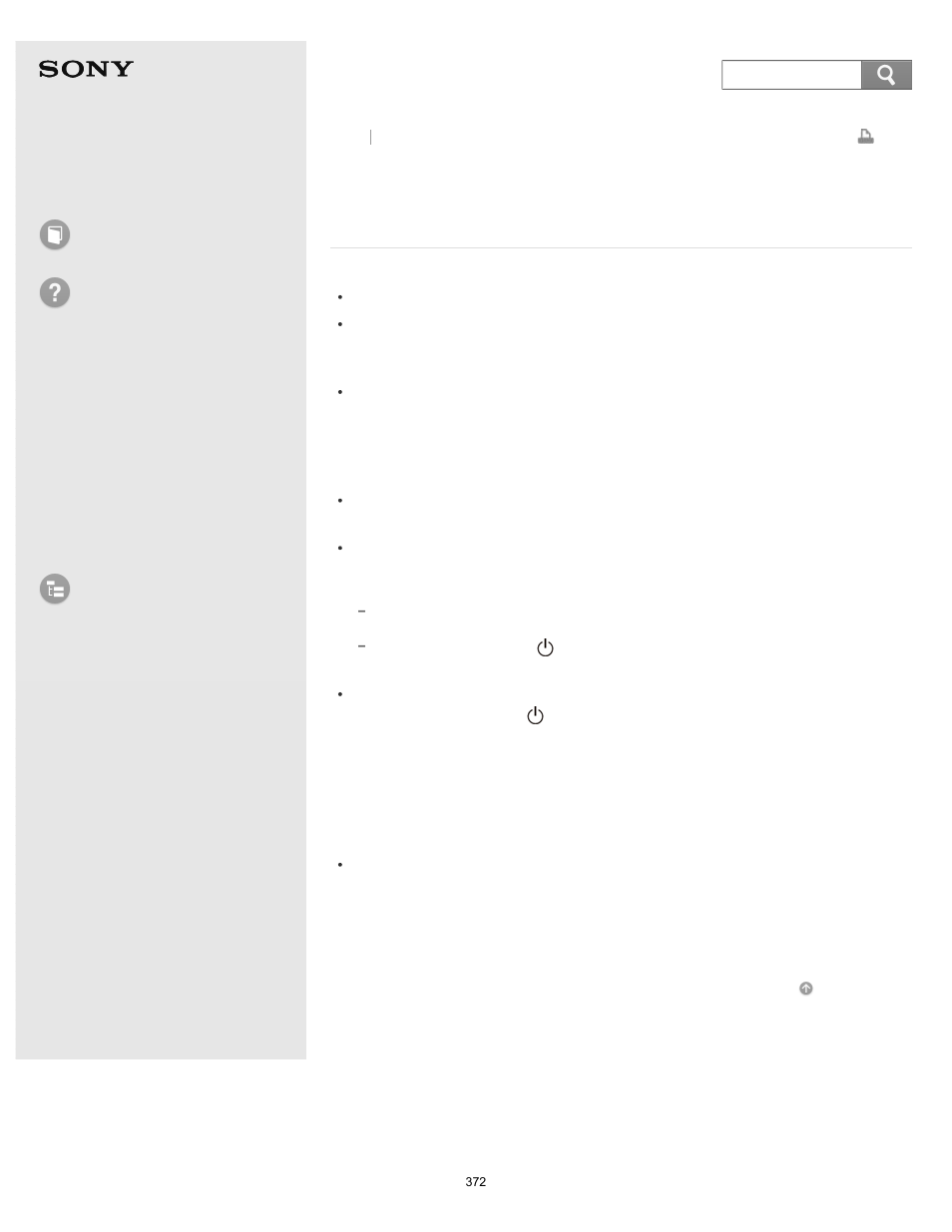 Power button but the screen remains blank, The power button but the screen remains blank, User guide | How to use troubleshooting, List of topics | Sony SVF14A14CXB User Manual | Page 372 / 437