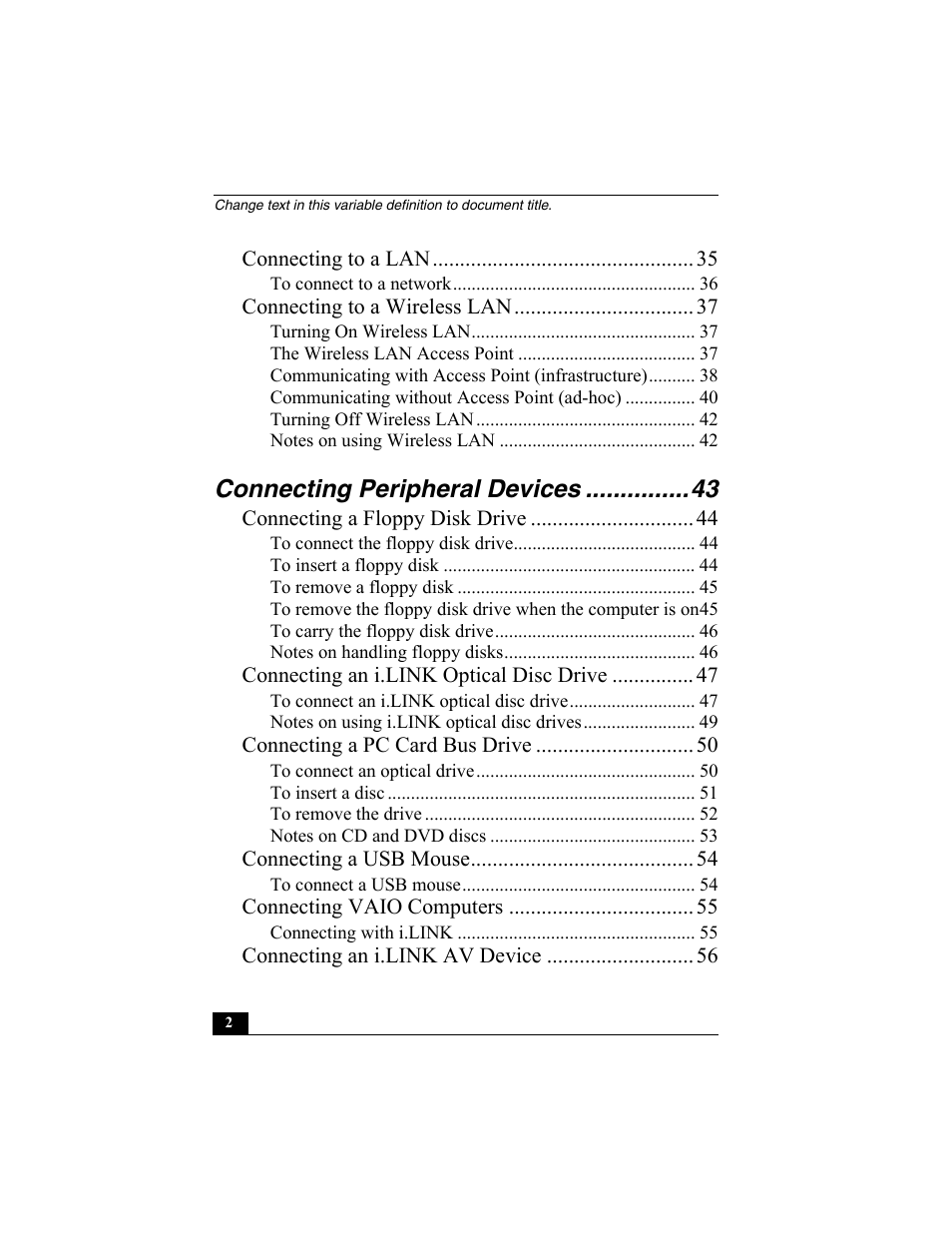 Connecting peripheral devices | Sony PCG-SRX87 User Manual | Page 2 / 143