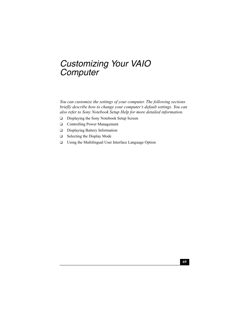 Customizing your vaio computer | Sony PCG-SRX87 User Manual | Page 69 / 143