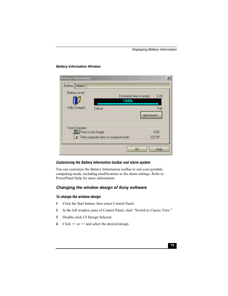 Changing the window design of sony software | Sony PCG-SRX87 User Manual | Page 79 / 143