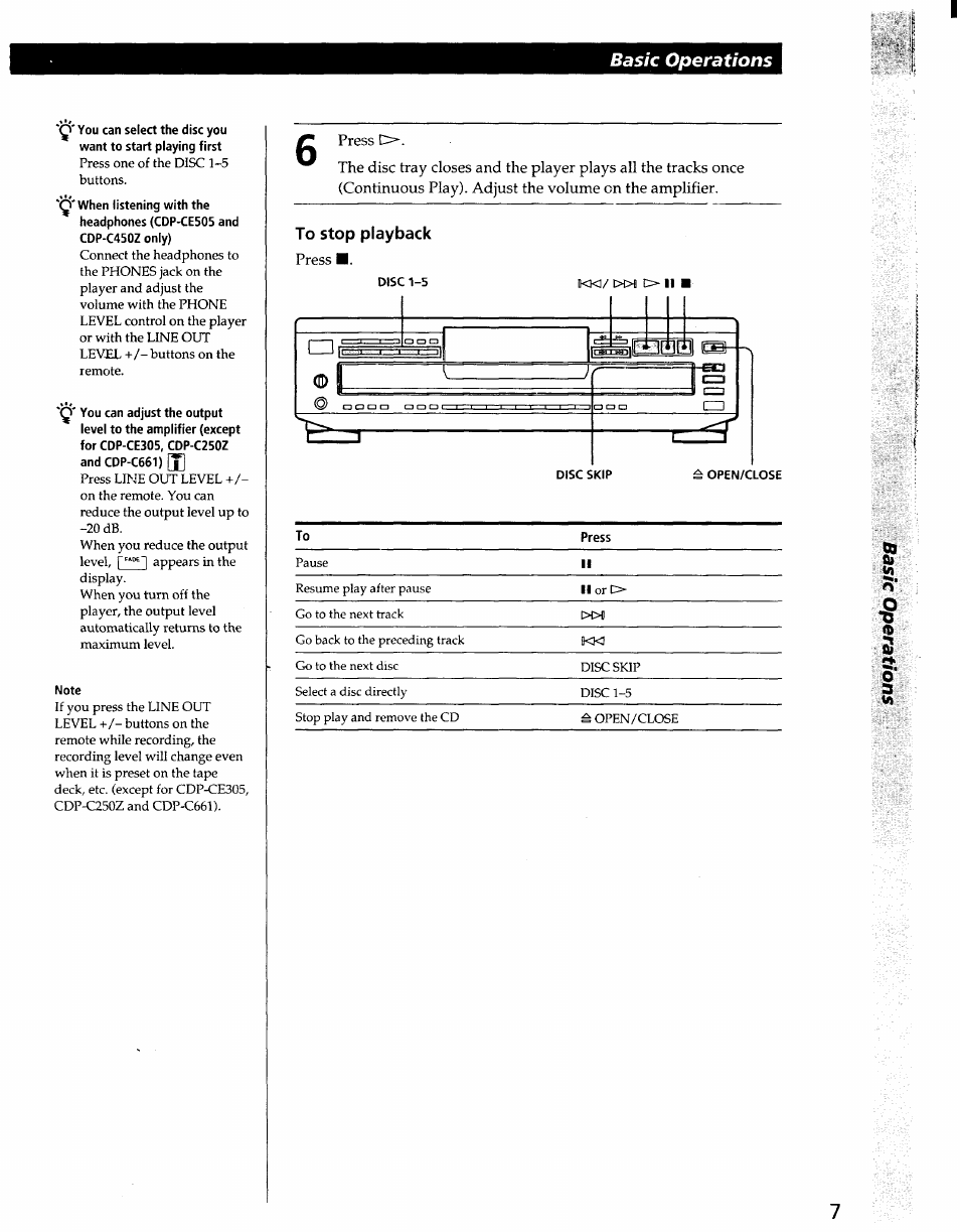 Basic operations | Sony CDP-CE405 User Manual | Page 7 / 20