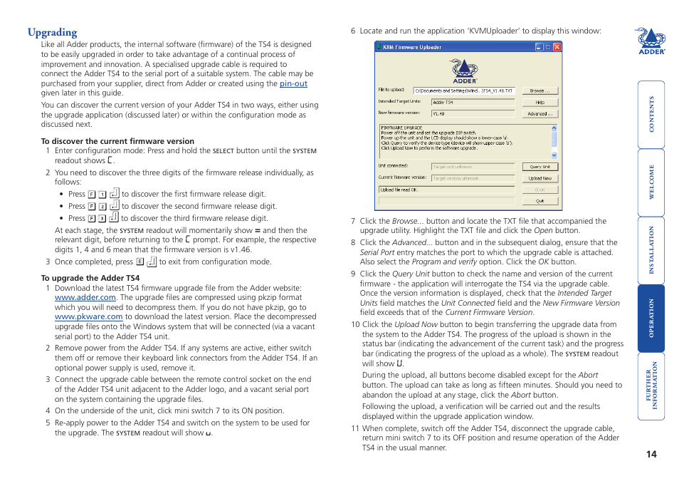 Upgrading, For details | Adder Technology TS4 User Manual | Page 15 / 19