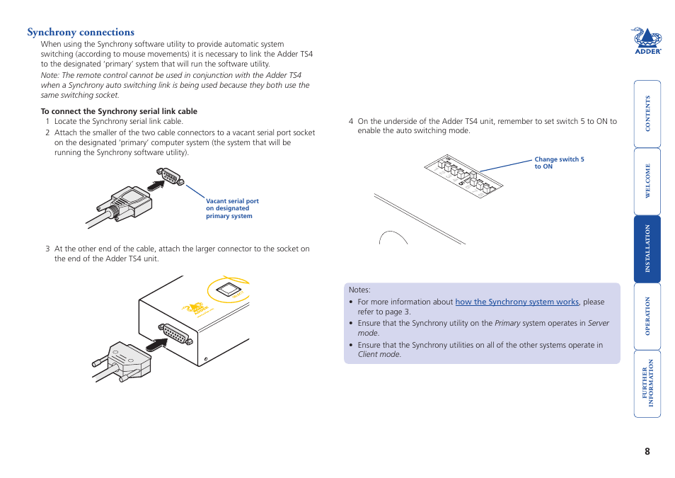 Synchrony connections, Synchrony.connections | Adder Technology TS4 User Manual | Page 9 / 19