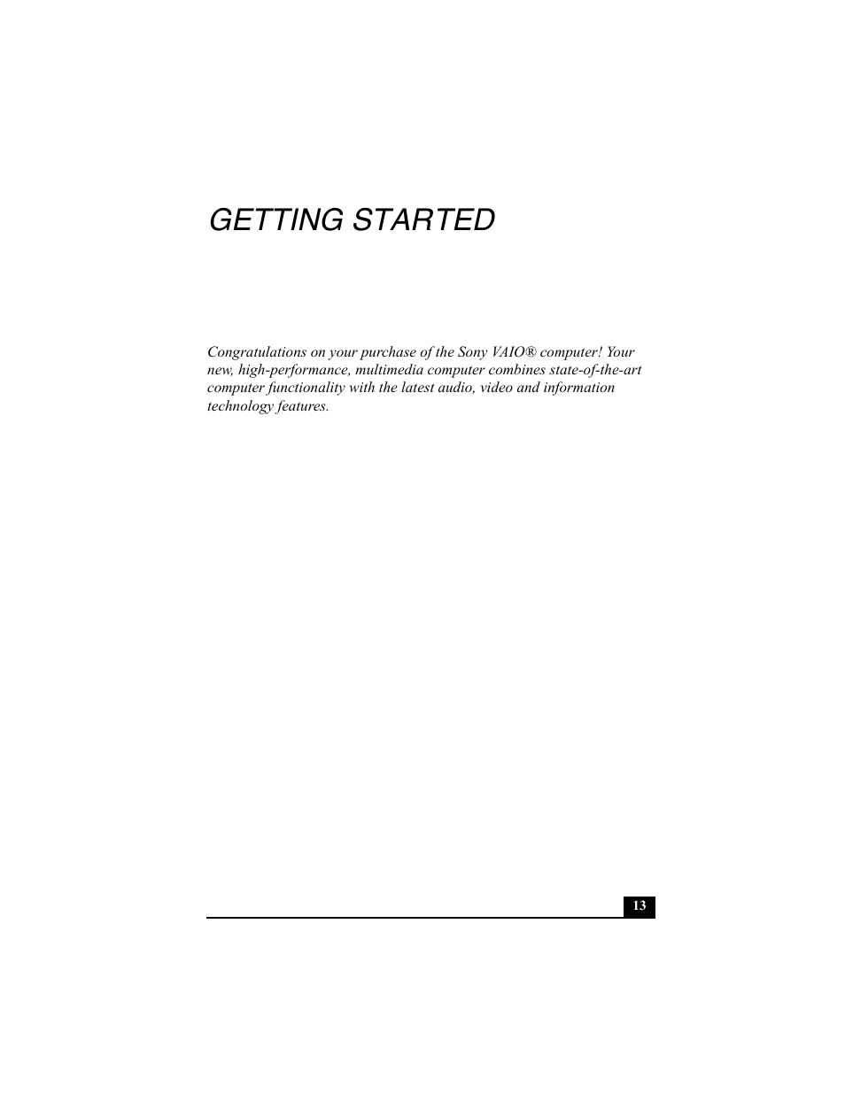 Getting started | Sony PCV-RS312 User Manual | Page 13 / 60