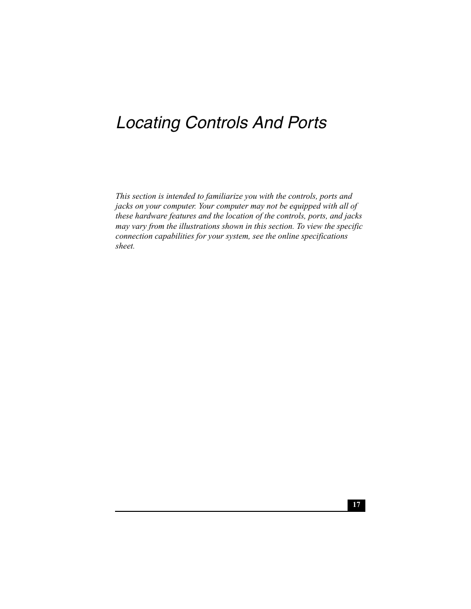 Locating controls and ports | Sony PCV-RS312 User Manual | Page 17 / 60