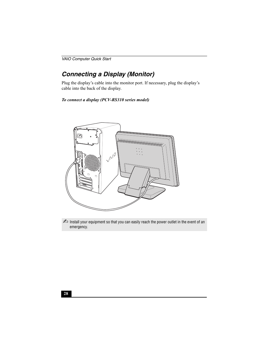 Connecting a display (monitor) | Sony PCV-RS312 User Manual | Page 28 / 60