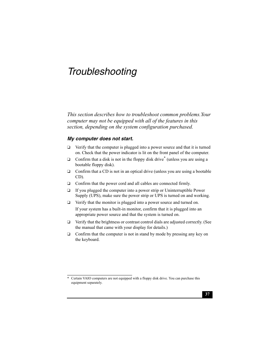 Troubleshooting | Sony PCV-RS312 User Manual | Page 37 / 60