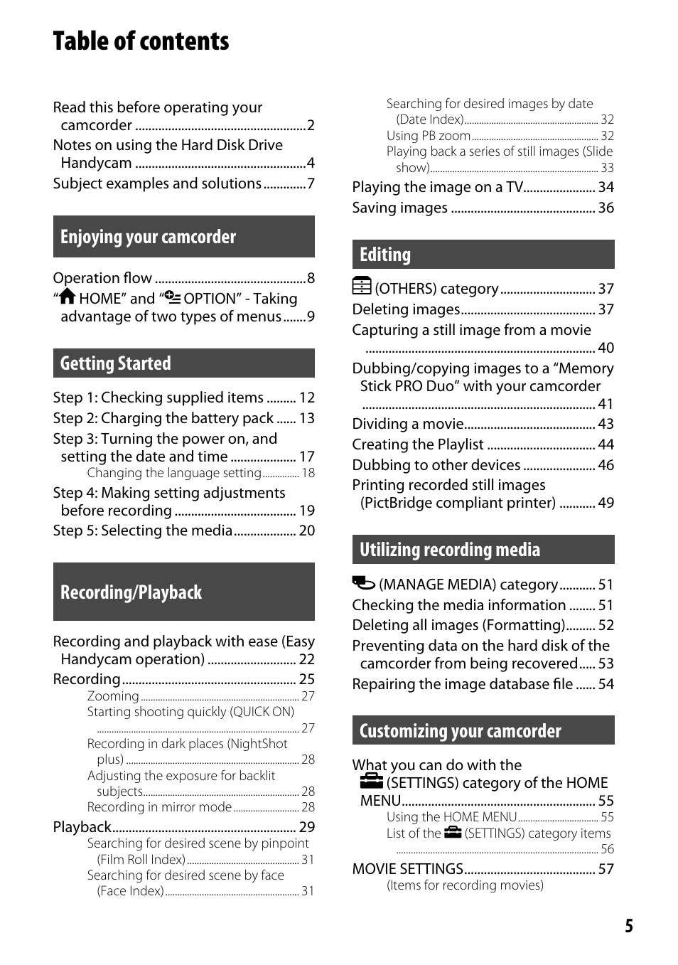 Sony DCR-SR46BDL User Manual | Page 5 / 108