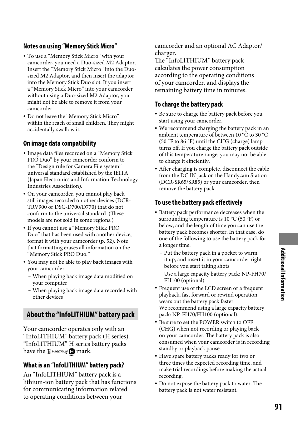 About the “infolithium” battery pack, On image data compatibility, What is an “infolithium” battery pack | Sony DCR-SR46BDL User Manual | Page 91 / 108