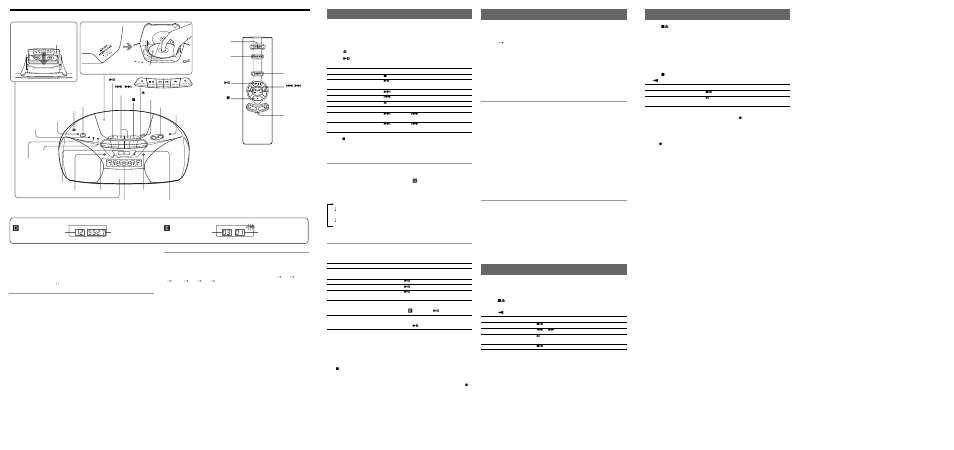 Listening to the radio, Playing a tape, Recording | Location of controls, Playing a cd, Presetting radio stations, Playing preset radio stations 1, Adjusting the sound emphasis, Falling asleep to music, Using the display | Sony CFD-S250 User Manual | Page 2 / 2