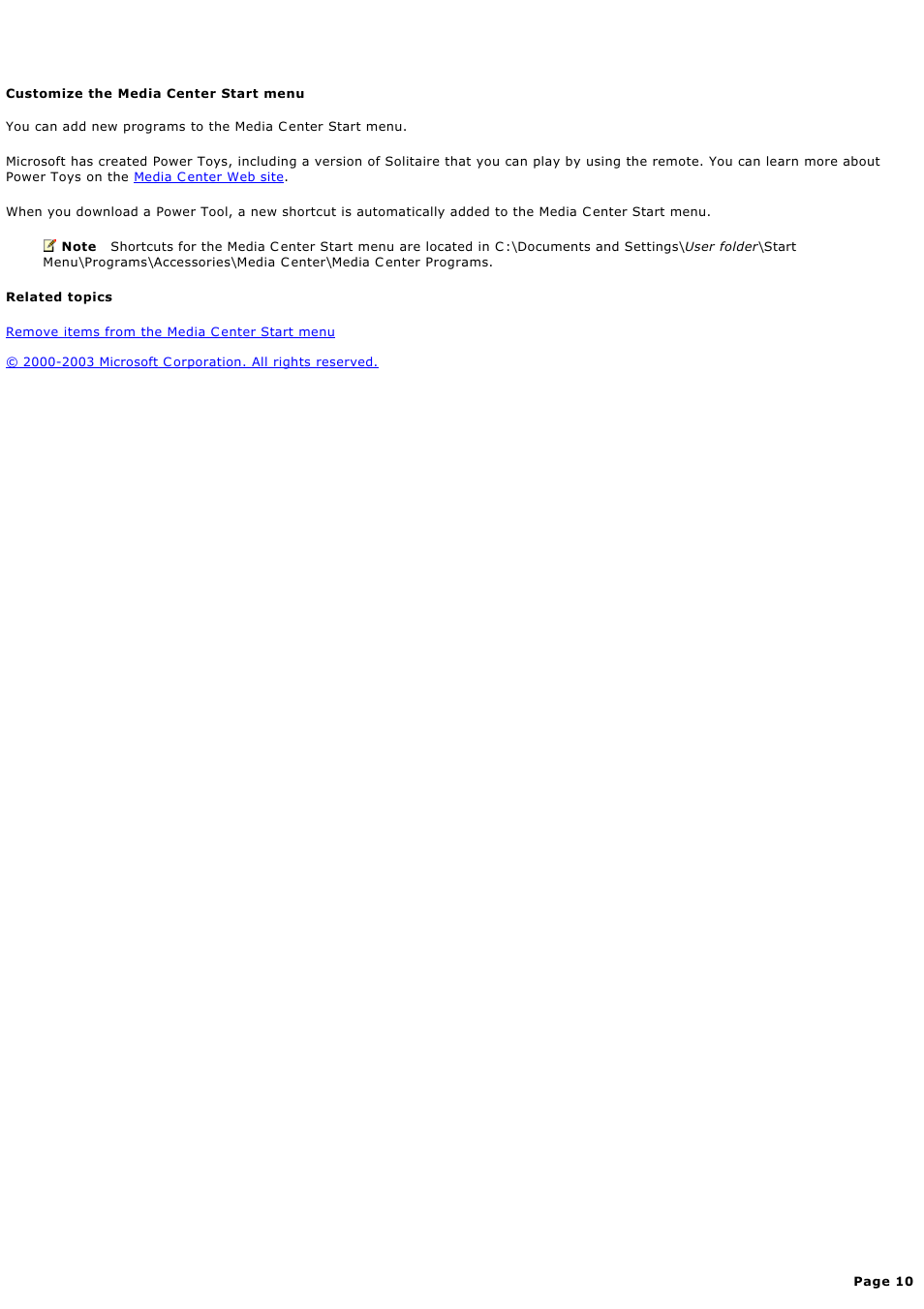 Customize the media center start menu, C ustomize the media c enter start menu | Sony PCV-RZ45G User Manual | Page 10 / 459