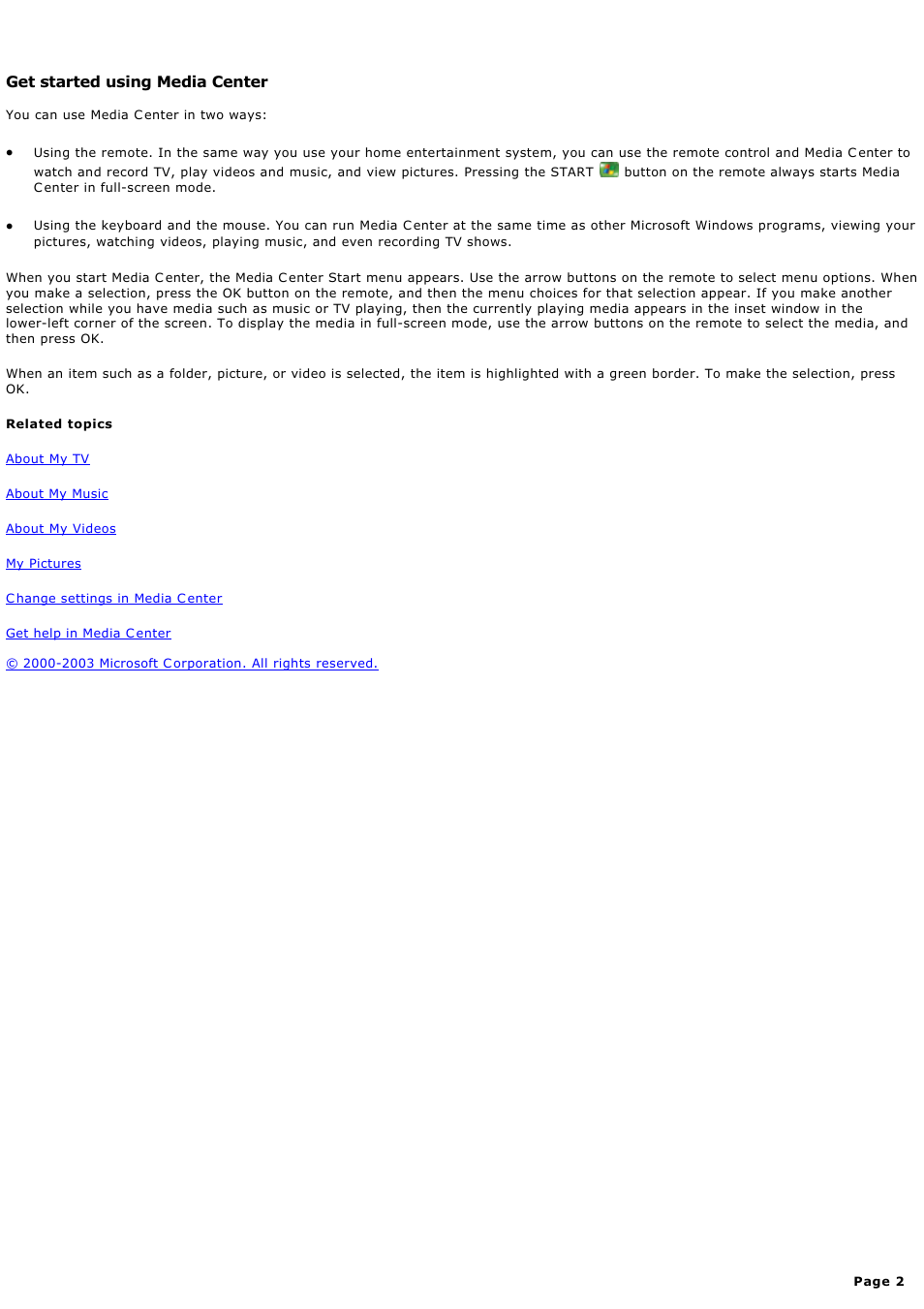 Get started using media center | Sony PCV-RZ45G User Manual | Page 2 / 459