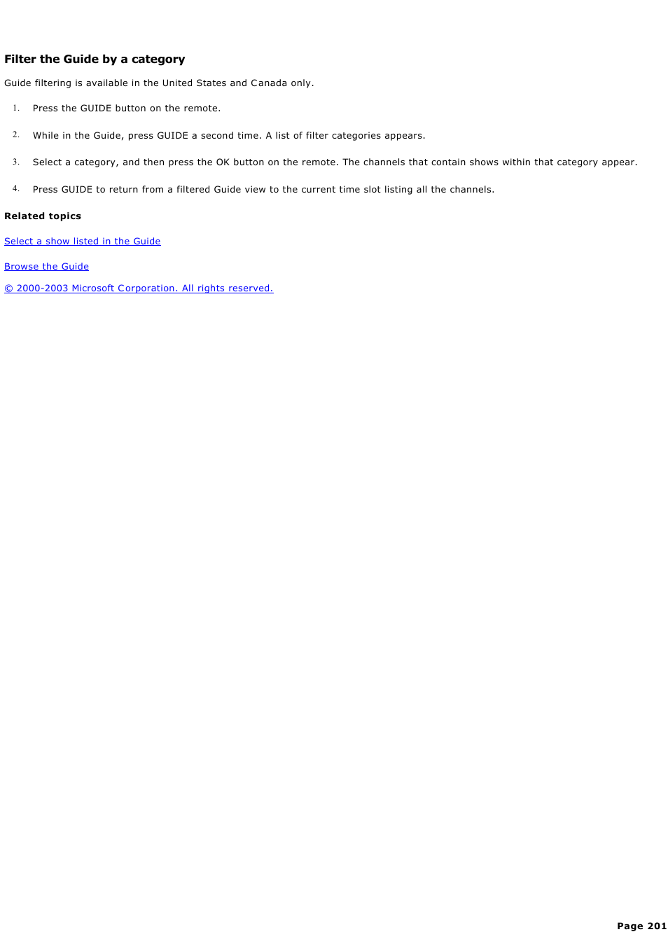Filter the guide by a category | Sony PCV-RZ45G User Manual | Page 201 / 459