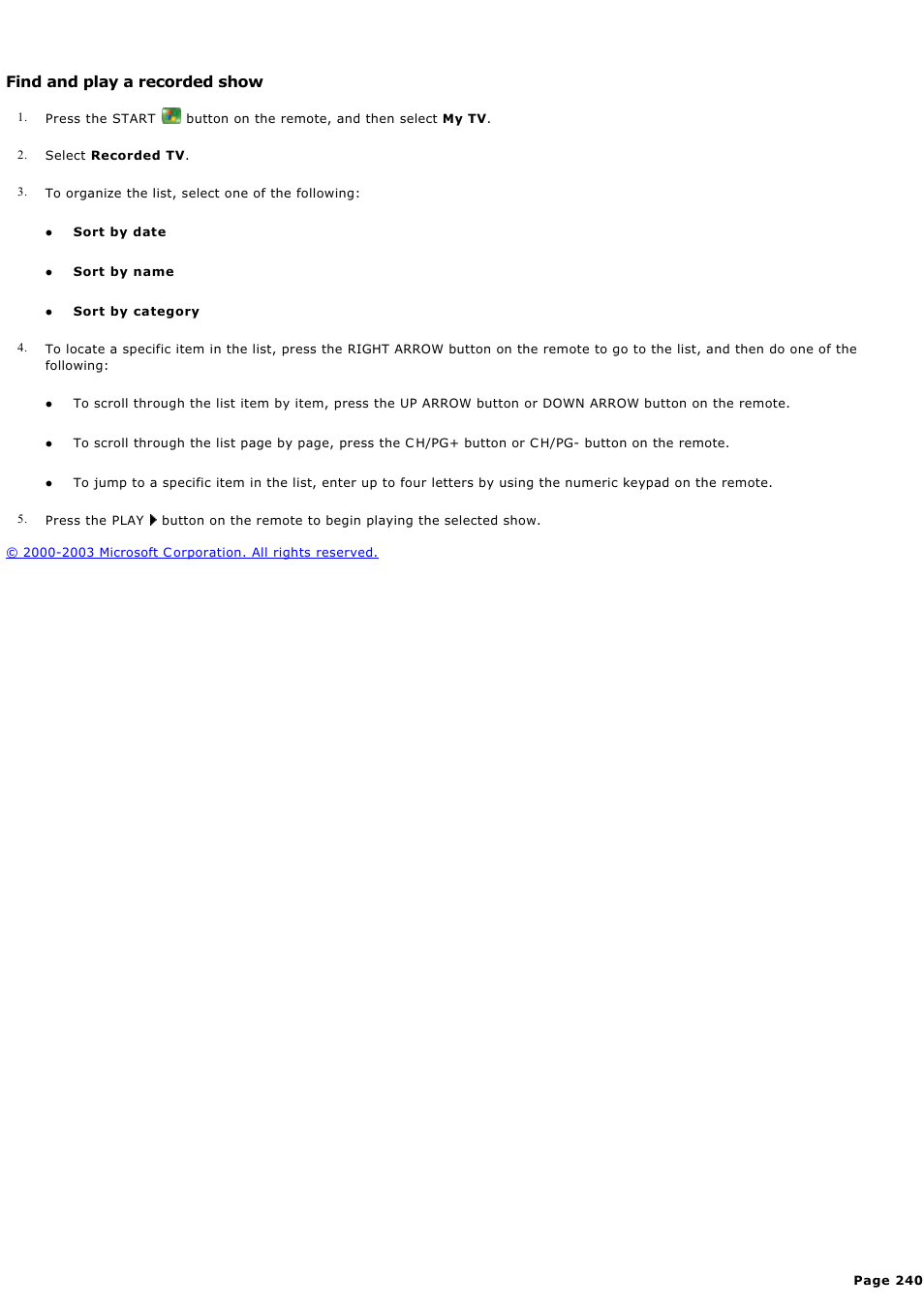 Find and play a recorded show | Sony PCV-RZ45G User Manual | Page 240 / 459