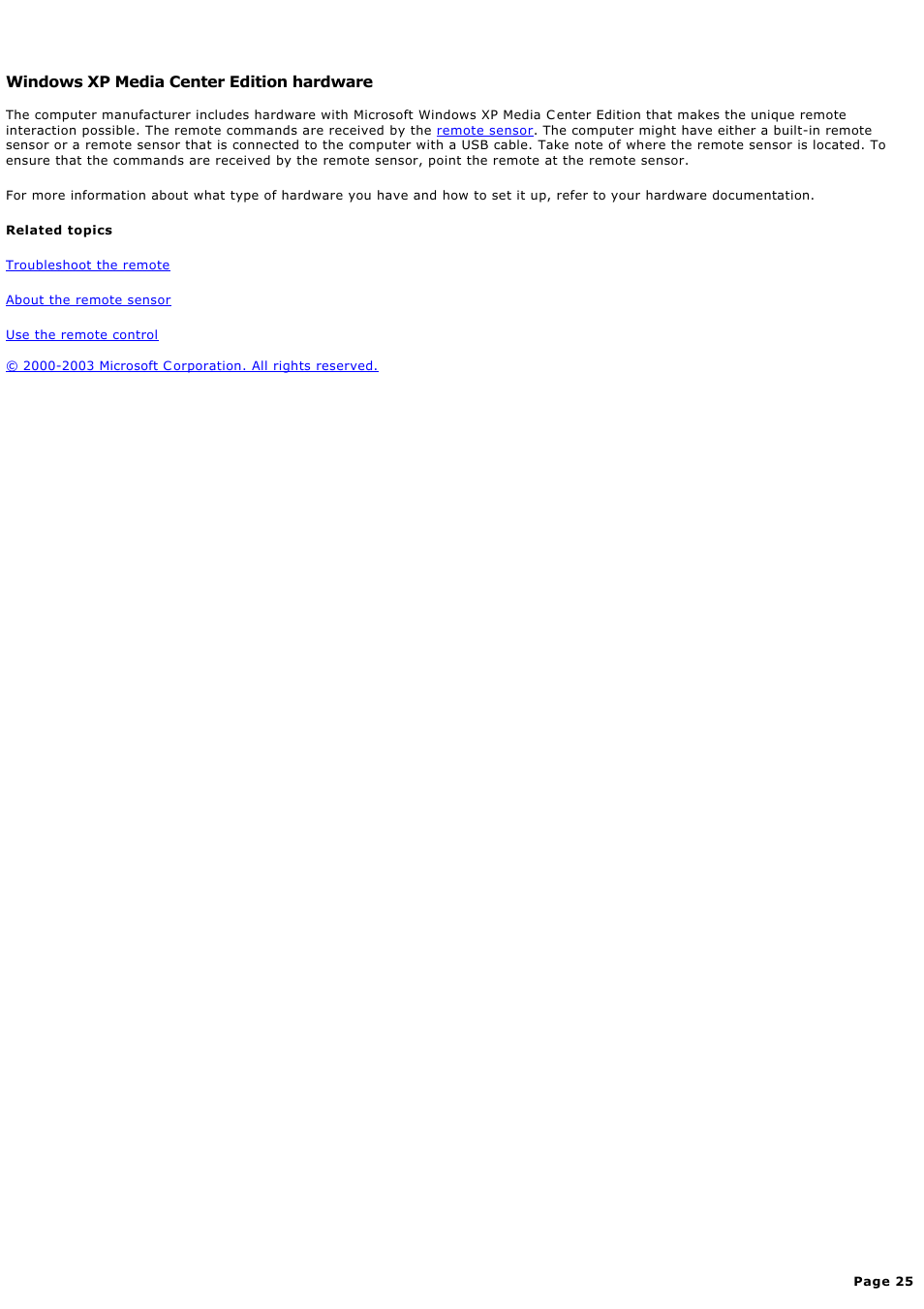 Windows xp media center edition hardware | Sony PCV-RZ45G User Manual | Page 25 / 459