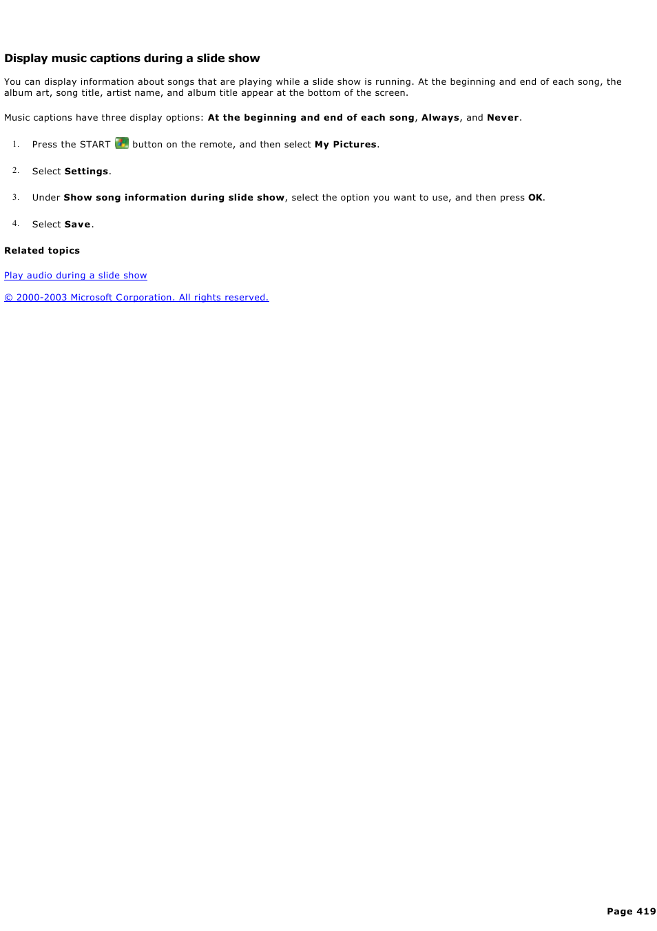Display music captions during a slide show | Sony PCV-RZ45G User Manual | Page 419 / 459