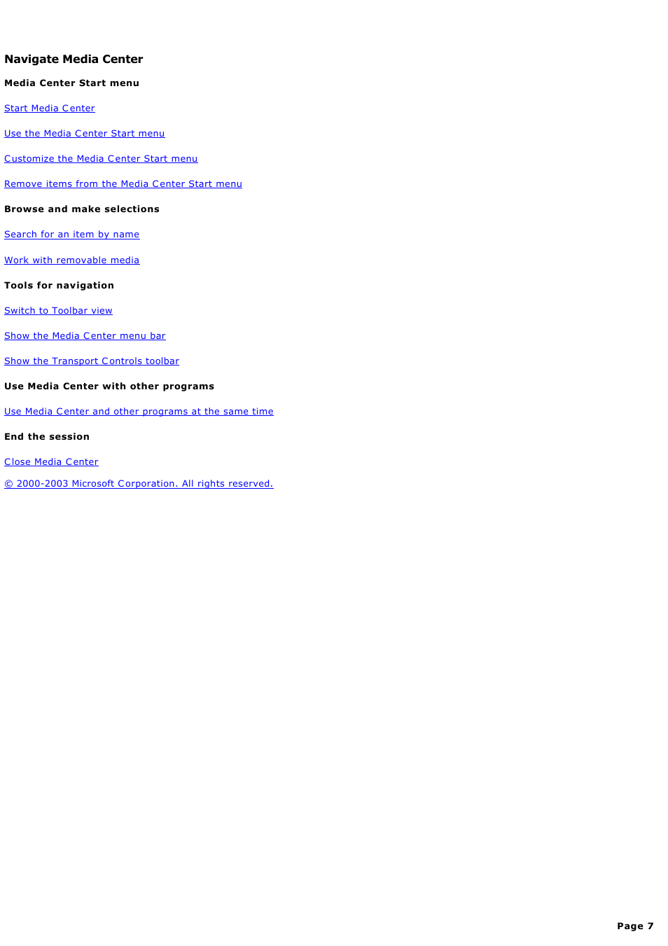 Navigate media center | Sony PCV-RZ45G User Manual | Page 7 / 459