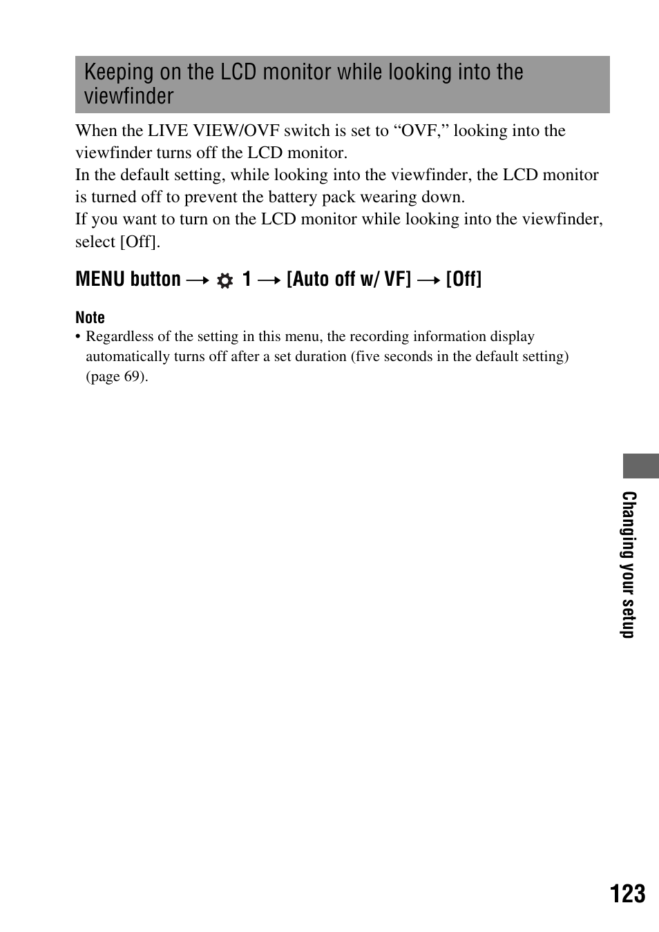 Off w/ vf (123) | Sony DSLR-A350 User Manual | Page 123 / 167