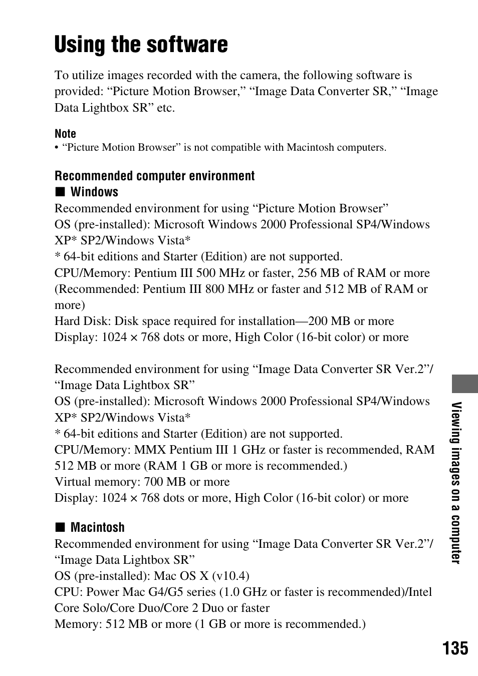 Using the software | Sony DSLR-A350 User Manual | Page 135 / 167