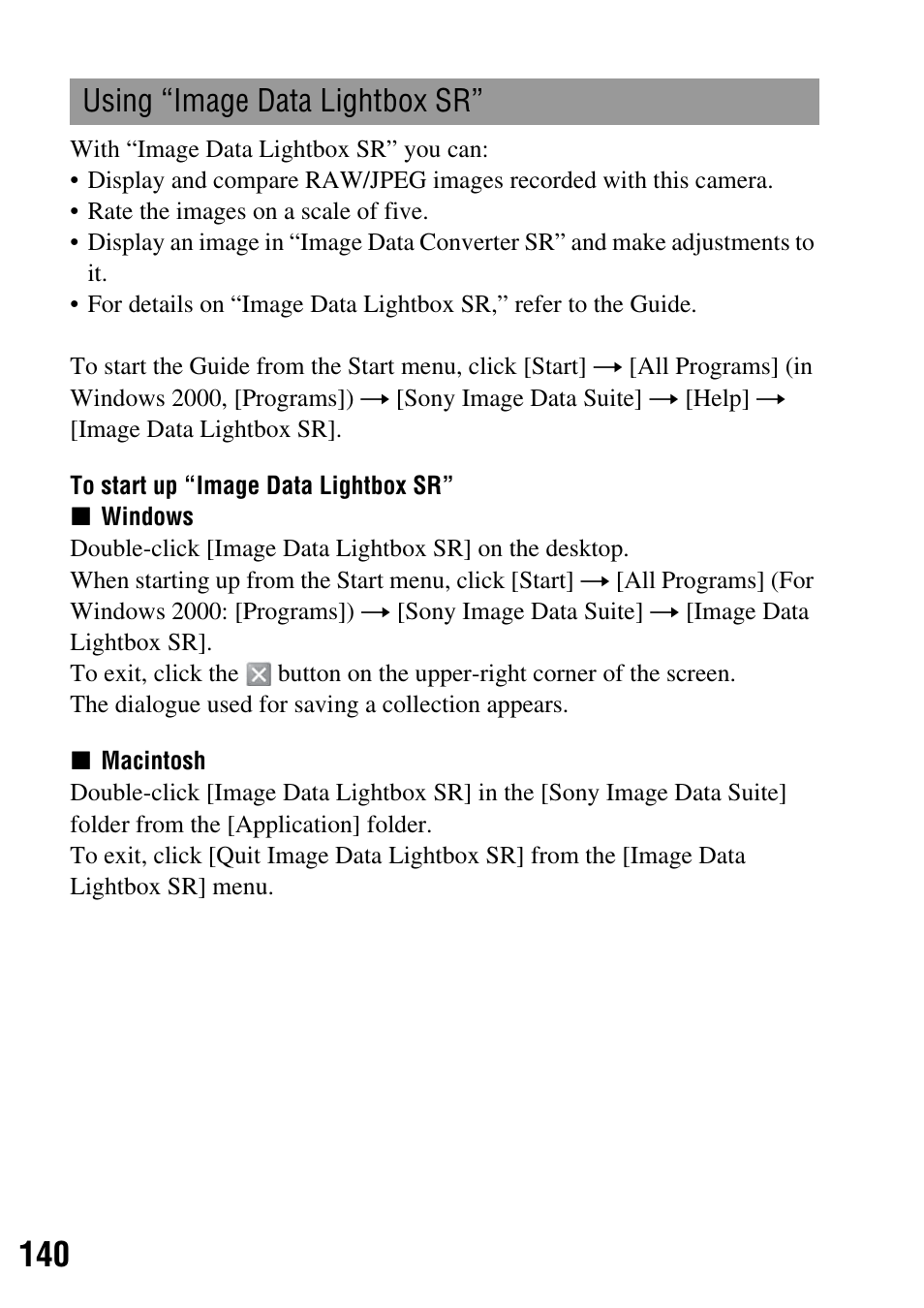 Using “image data lightbox sr | Sony DSLR-A350 User Manual | Page 140 / 167