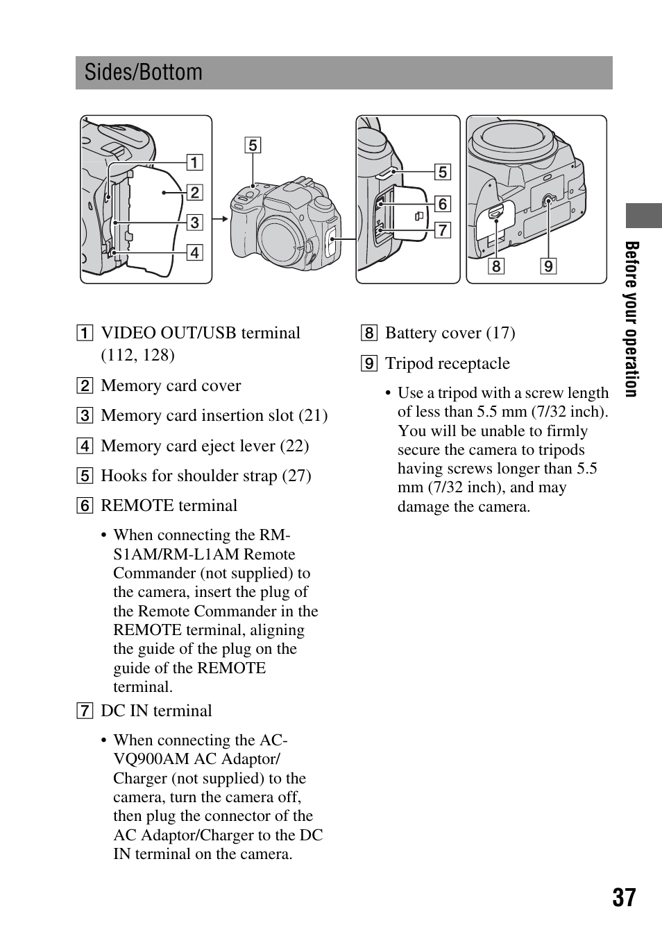 Sides/bottom | Sony DSLR-A350 User Manual | Page 37 / 167