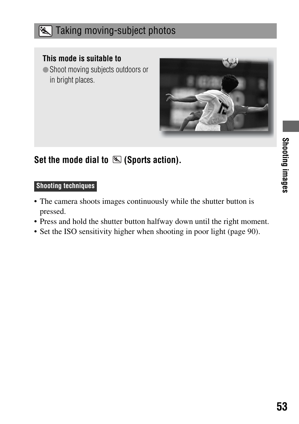 Taking moving-subject photos | Sony DSLR-A350 User Manual | Page 53 / 167