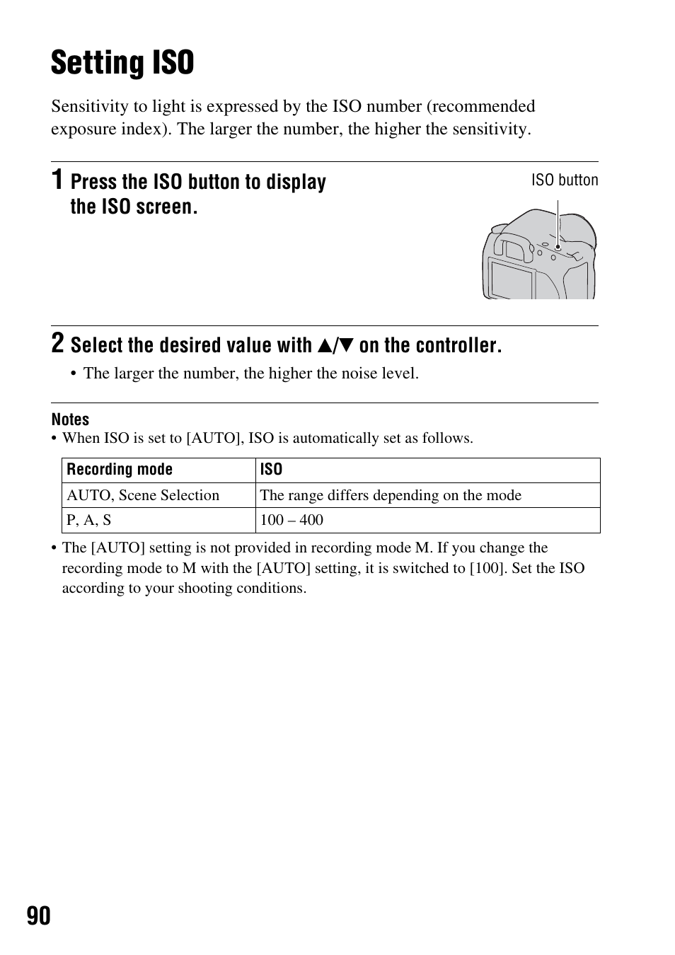 Setting iso, N (90) | Sony DSLR-A350 User Manual | Page 90 / 167