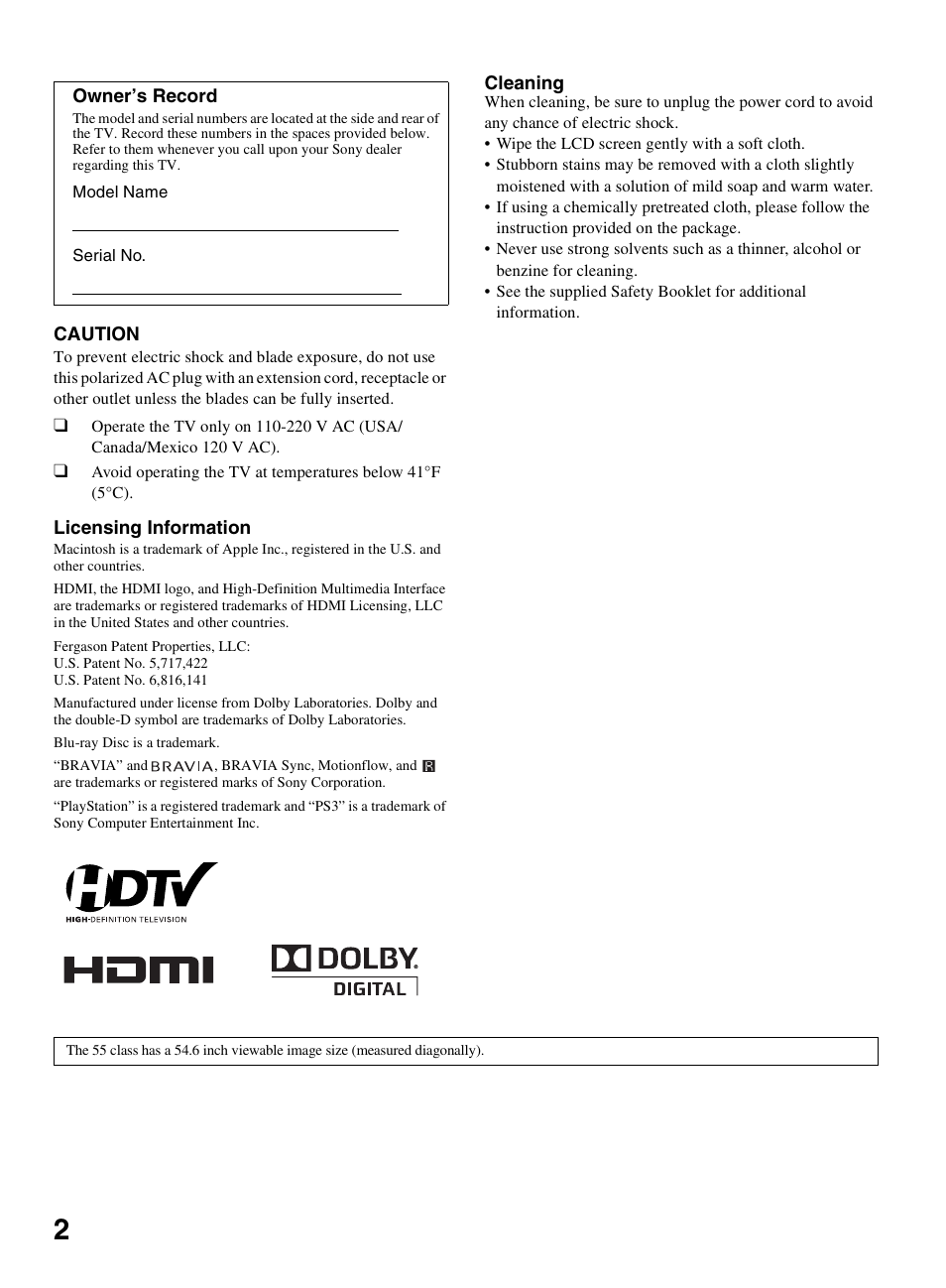 Sony KDL-55BX520 User Manual | Page 2 / 60