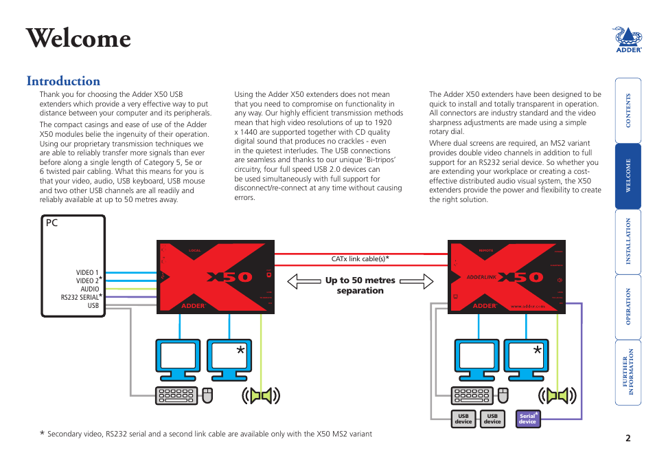 Welcome, Introduction | Adder Technology X50 User Manual | Page 3 / 18