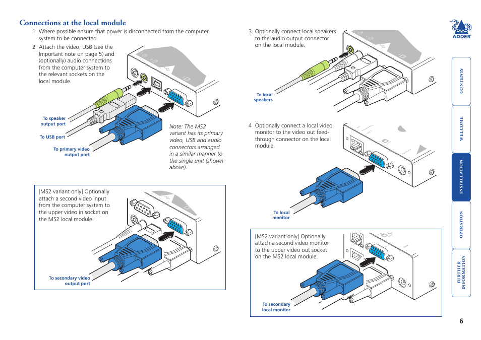 Connections at the local module, Connections.at.the.local.module | Adder Technology X50 User Manual | Page 7 / 18