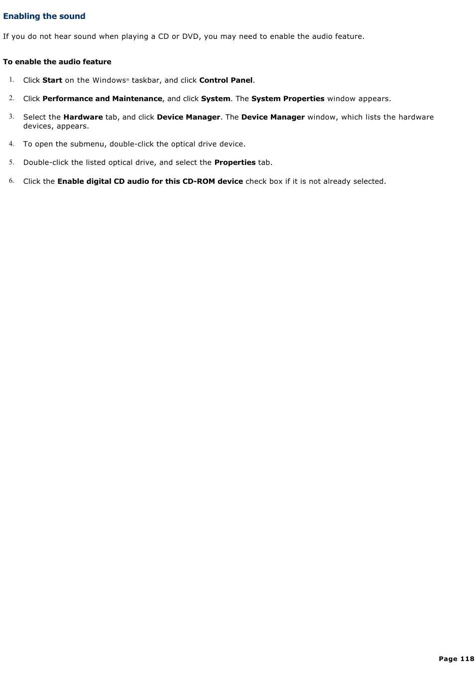 Enabling the sound | Sony VGN-B100P User Manual | Page 118 / 205