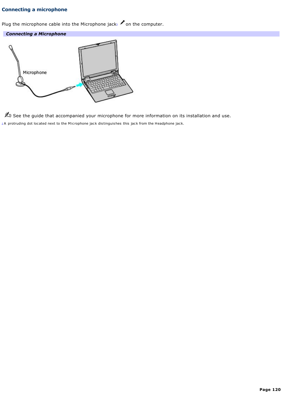 Connecting a microphone | Sony VGN-B100P User Manual | Page 120 / 205